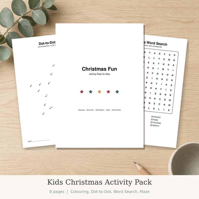 Kids Christmas Activity Pack printable preview