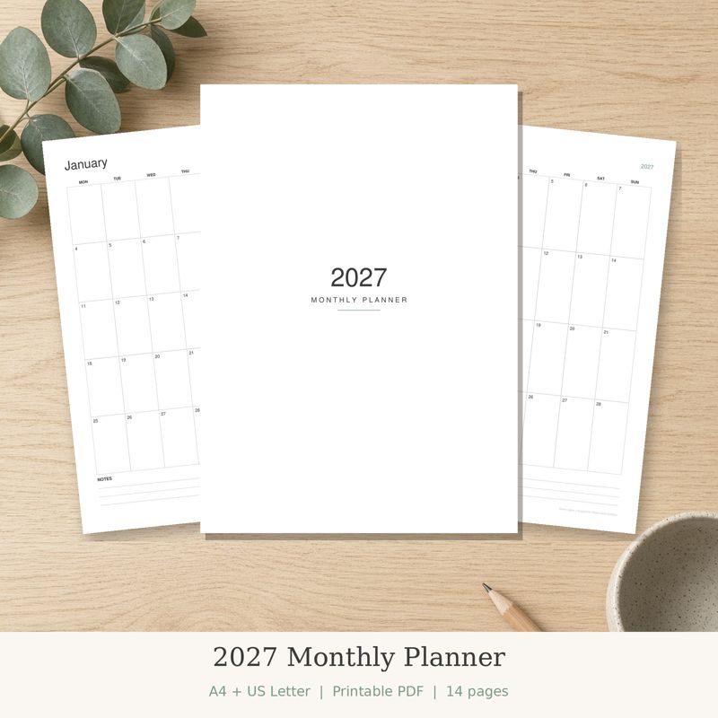2027 Minimalist Monthly Planner printable preview