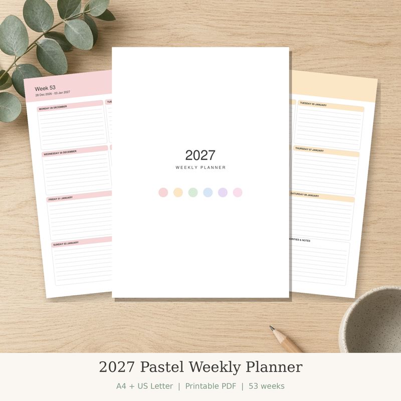2027 Pastel Weekly Planner printable preview